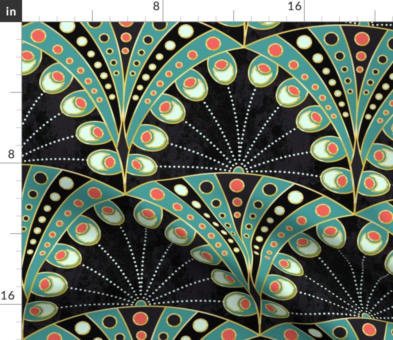Art Deco Feather Nouveau Geometric Large Scale Boheme Symmetric Black And Teal Custom Printed Fabric by Spoonflower Various Fabrics by the Yard or Fat Quarter